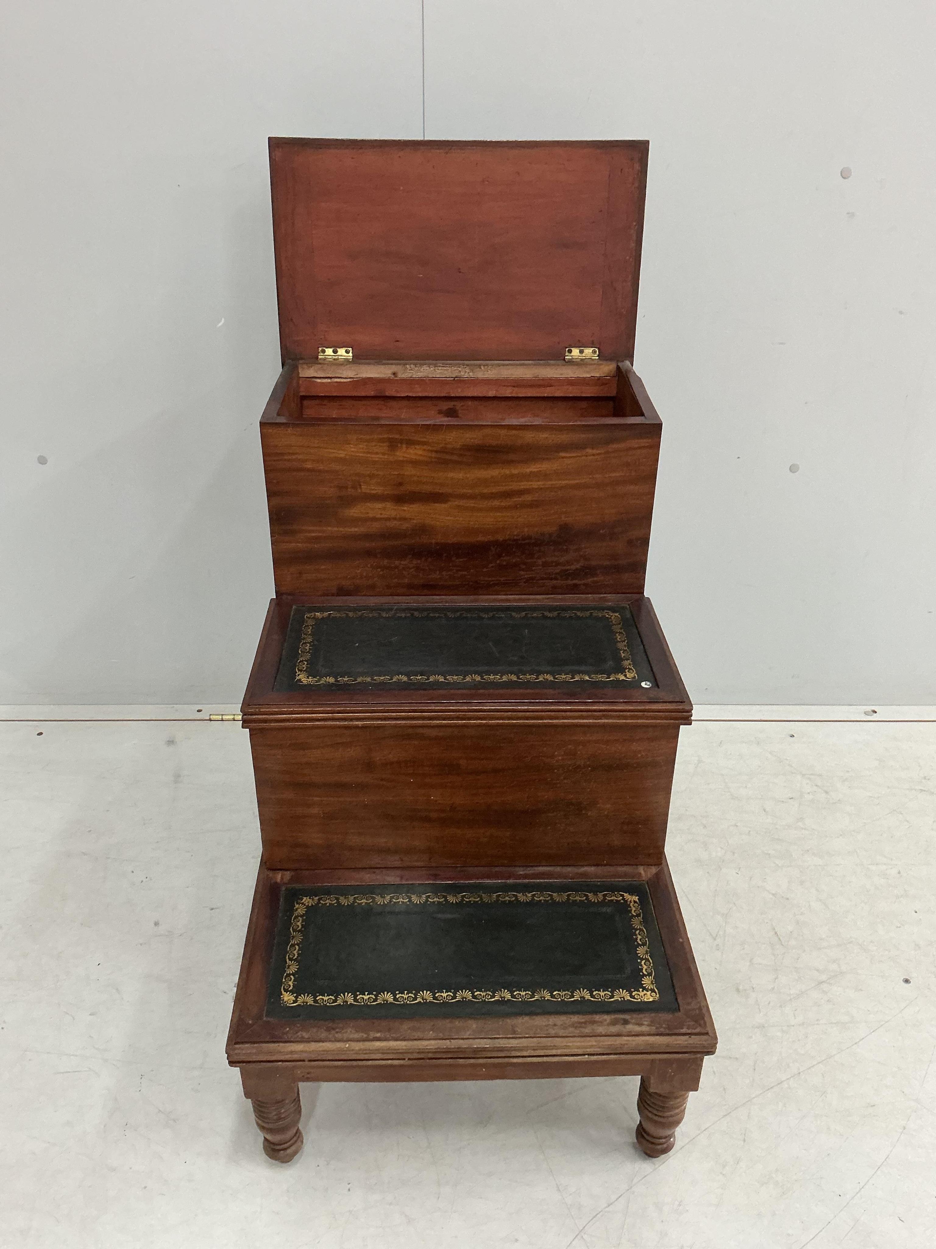 A Regency mahogany step commode, width 48cm, depth 73cm, height 73cm